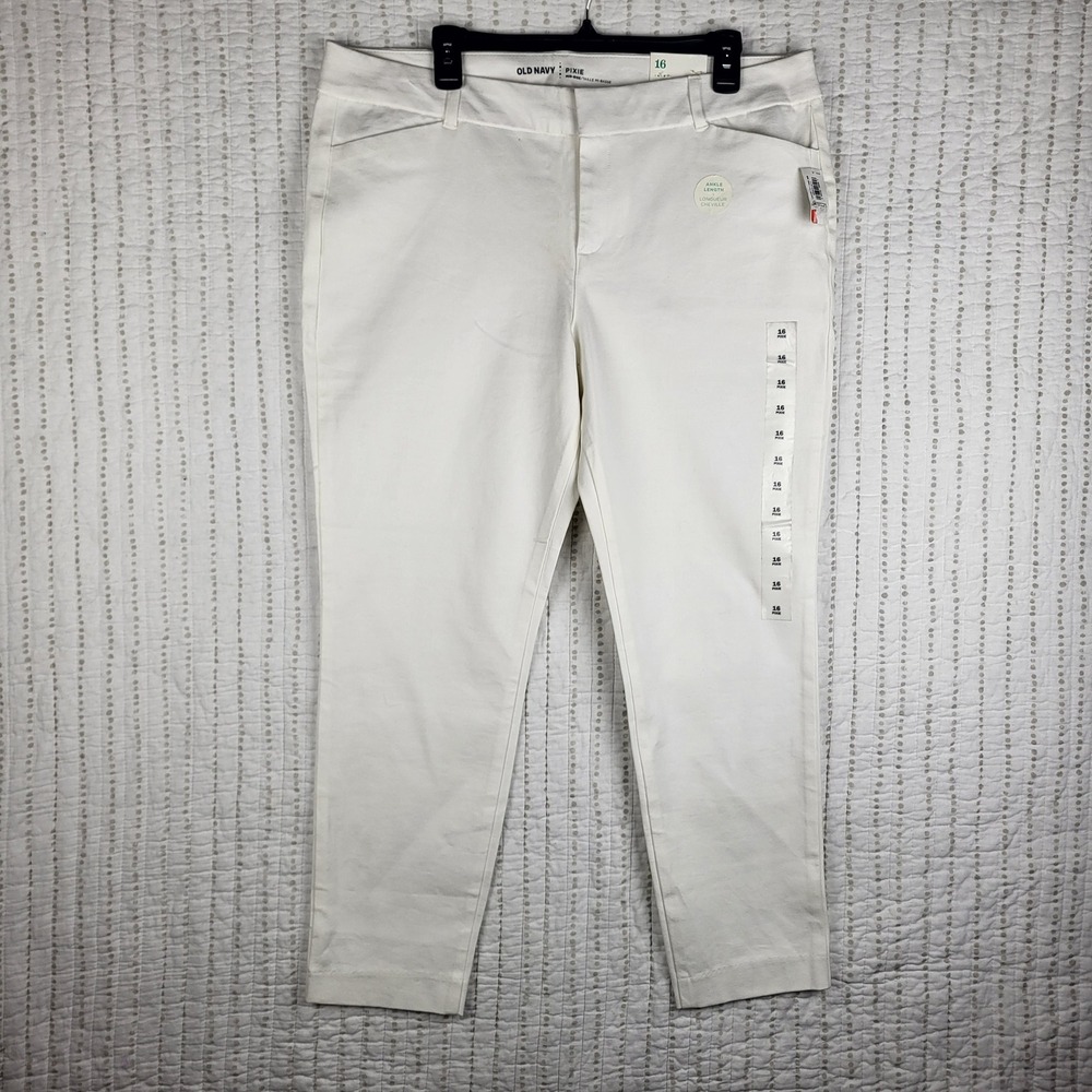 Old Navy Pixie Pants Women 16 White Mid Rise Ankle Casual Career Chino Trousers